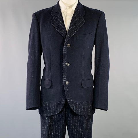 ISSEY MIYAKE Vintage Size L Navy Pinstripe Wool Blend Notch Lapel Suit