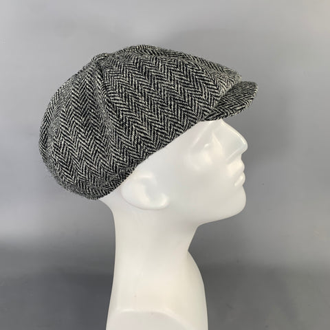 HANNA HATS One Size Grey Black Herringbone Wool Hats
