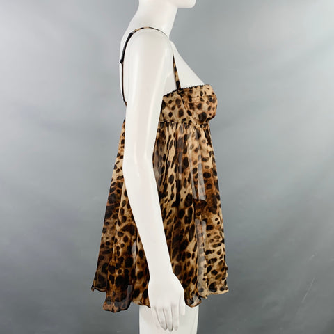 SKIMS DOLCE GABBANA Size S Brown Beige Silk Animal Print Babydoll Lingerie Set