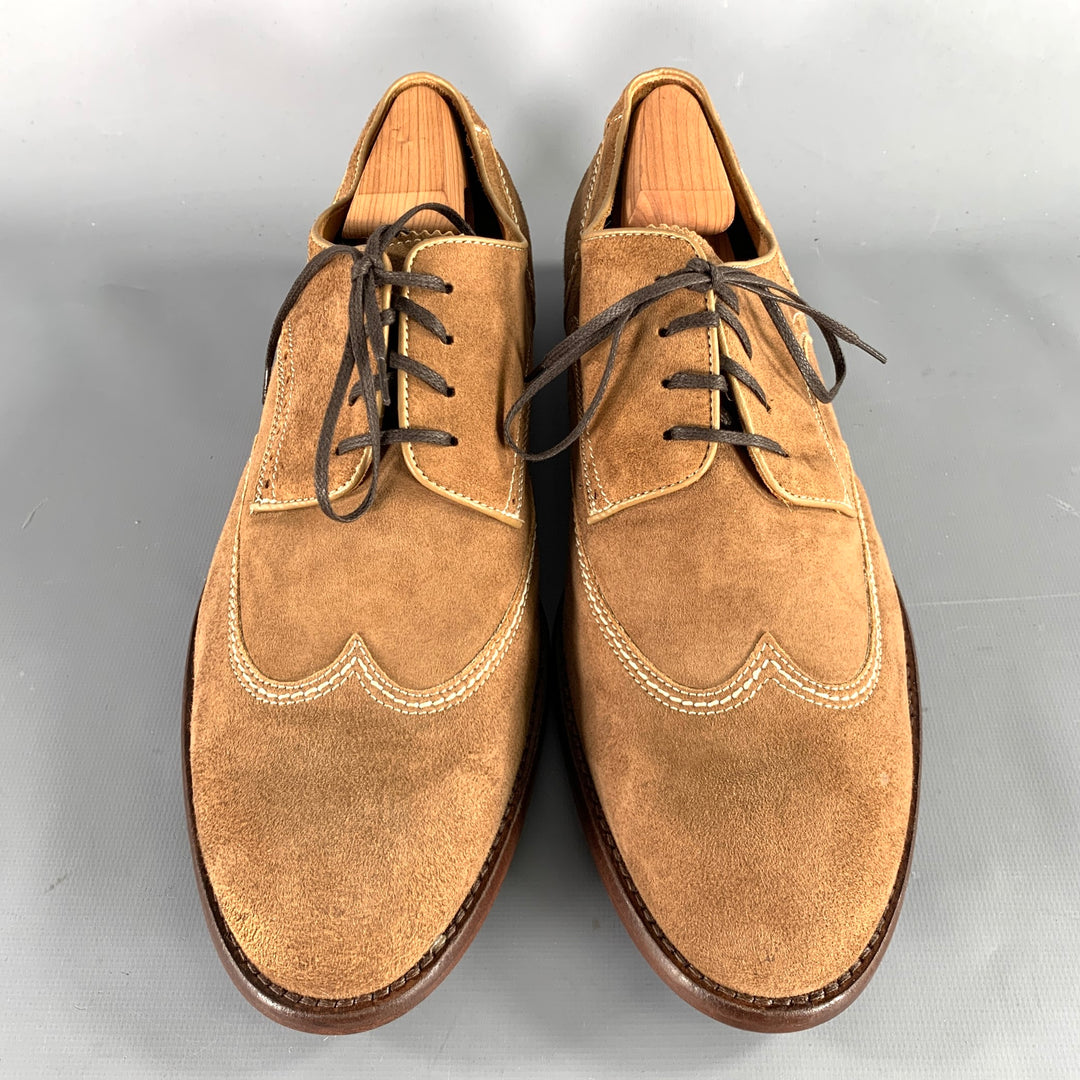 JOHNSTON & MURPHY Size 10 Brown Contrast Stitch Suede Wingtip Lace-Up Shoes
