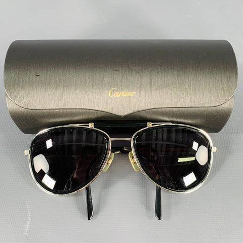 CARTIER Black Silver Metal Aviator Sunglasses