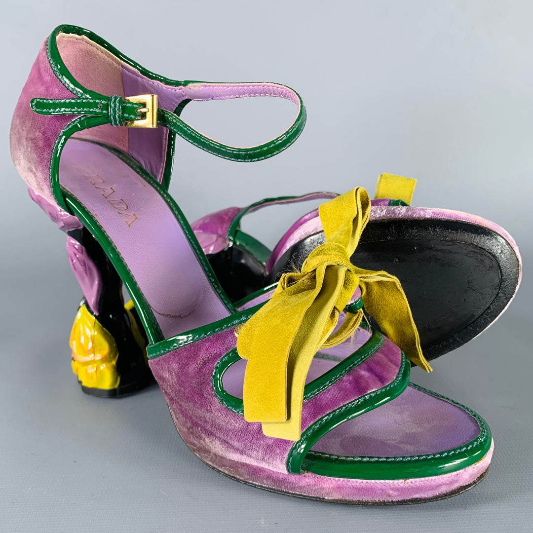 PRADA Size 8 SS08 Purple Green Velvet Patent Leather Heels Pumps