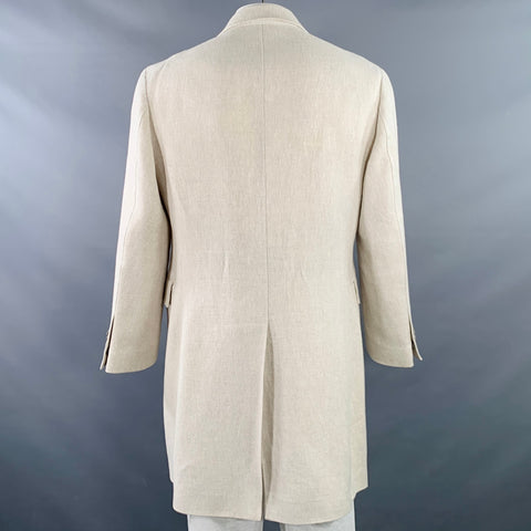 SUIT SUPPLY Size 46 Beige Stone Woven Linen Double Breasted Peak Lapel Coat