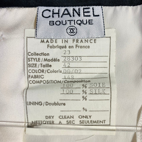 CHANEL Vintage 90s Size 10 Black Cream Silk Camisole Camellia Dress Top