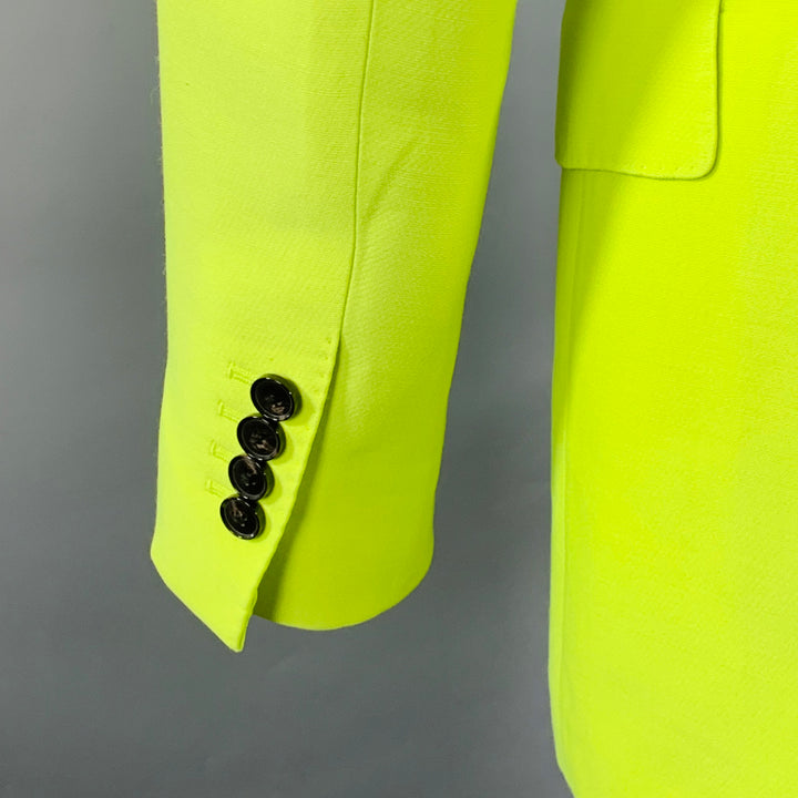 TEDDY VONRANSON Size 38 Neon Yellow Wool Silk Peak Lapel Double Breasted Sport Coat