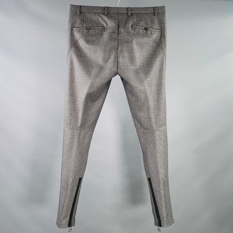 LANVIN Size 32 Grey Black Burgundy Plaid Wool Ankle Zip Flat Front Dress Pants