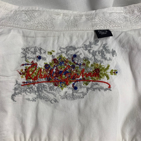 ROBERT GRAHAM Size XL White Embroidery Cotton Button Up Short Sleeve Shirt