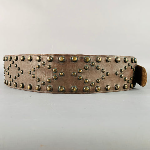 RALPH LAUREN Size M Brown Brass Studded Leather Western Belt