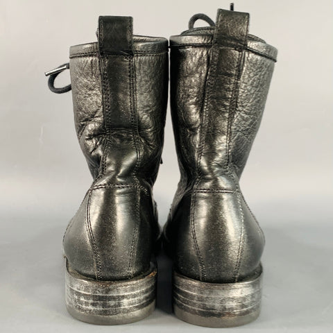 FRYE Size 7 Black Silver Leather Metallic Lace-Up Boots