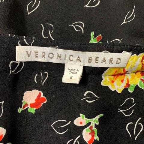 VERONICA BEARD Size 8 Black Multi Color Silk Floral V Neck Casual Top