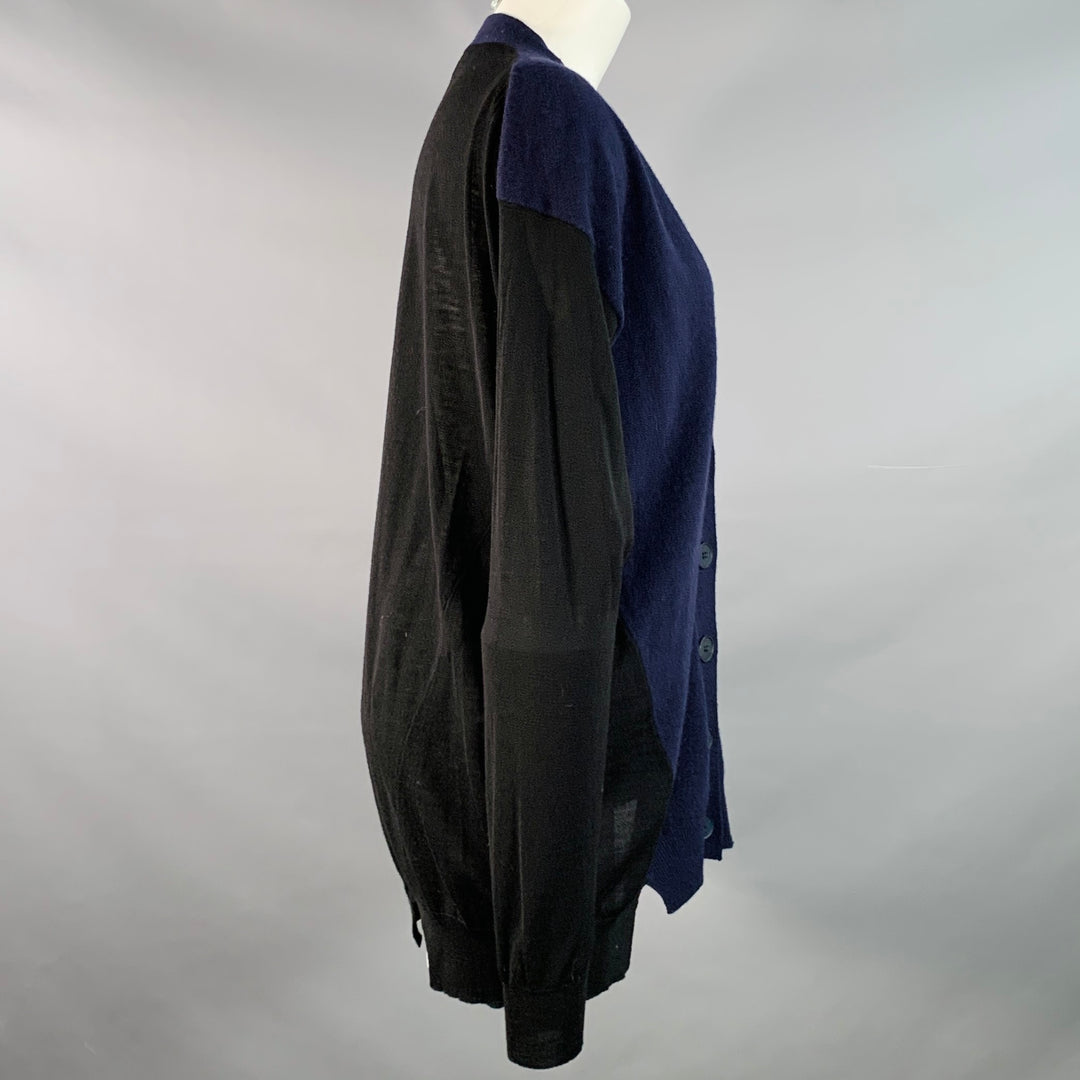 STELLA McCARTNEY Size 8 Navy Black Virgin Wool Two Tone V-Neck Cardigan