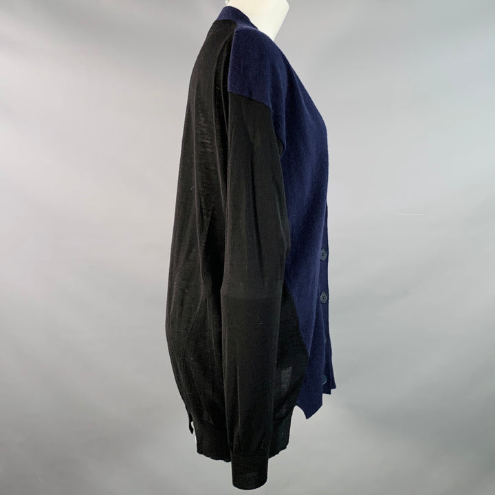 STELLA McCARTNEY Size 8 Navy Black Virgin Wool Two Tone V-Neck Cardigan