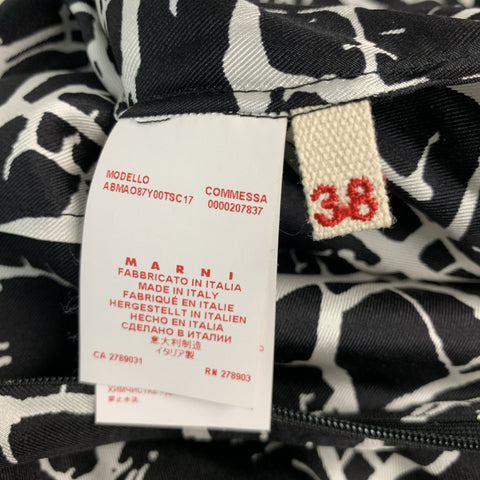 MARNI Size 2 Black Heather Silk Print Long Dress