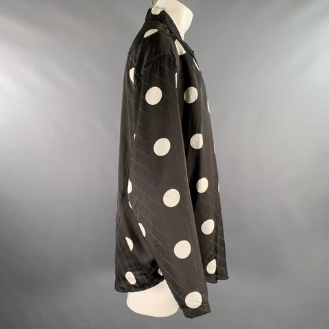 BALENCIAGA Size M Black White Polka Dot Viscose Silk Long Sleeve Shirt