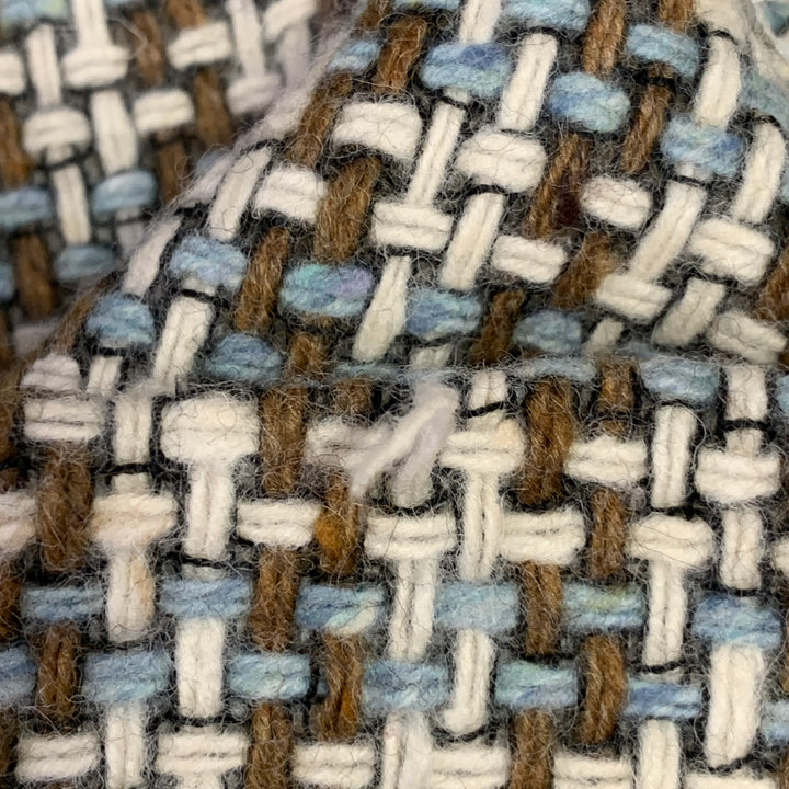 MOSCHINO Size 8 Brown Blue Cream Wool Woven Pencil Below Knee Scallop Hem Skirt