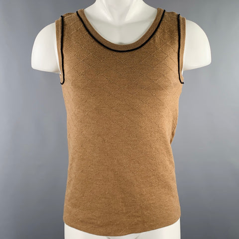ERNEST W. BAKER Size S Brown Tan Knit Merino Wool Scoop Neck Vest