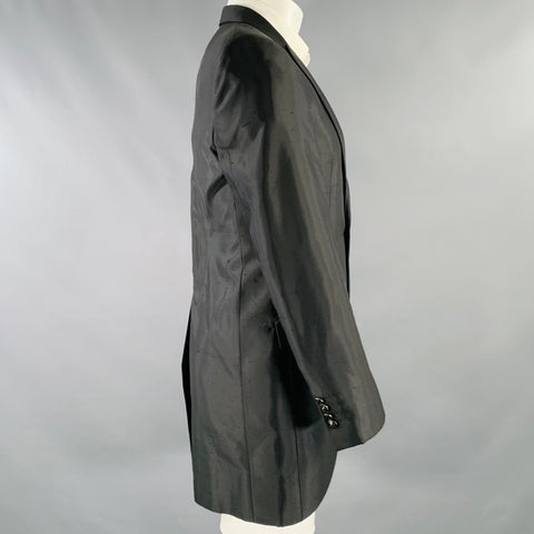 CARLO PIGNATELLI Size 38 Long Black Textured Acetate Silk Sport Coat