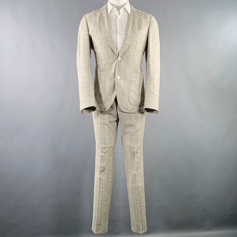 BOGLIOLI Size 38 Regular Taupe Grey Stripe Silk Blend Peak Lapel Suit