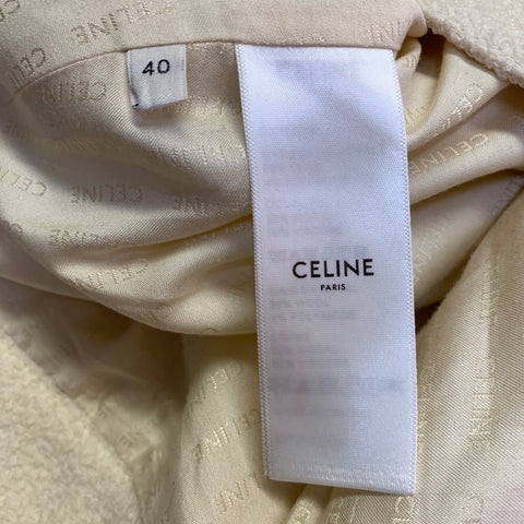 CELINE Size 8 Cream Wool Blend Boucle Two Pockets Snaps Mini Skirt