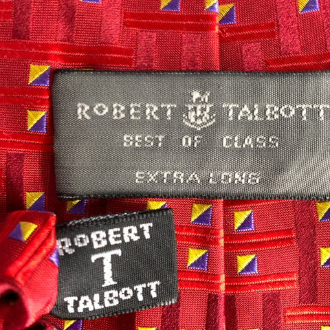 ROBERT TALBOTT Burgundy Navy yellow Geometric Silk Tie