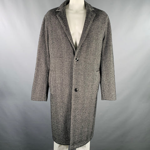 TED BAKER Size XXL MMO Travers Black White Herringbone Wool Blend Coat