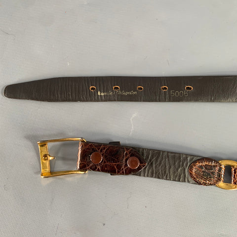 VINTAGE Brown Gold Woven Crocodile Belt