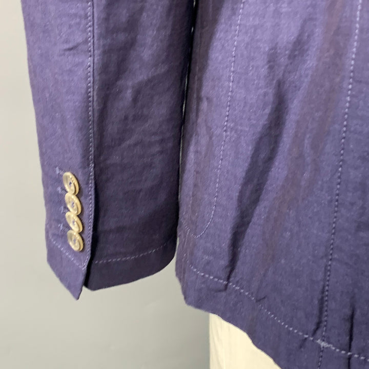 ARMANI COLLEZIONI Size 42 Navy Linen Cotton Notch Lapel Sport Coat