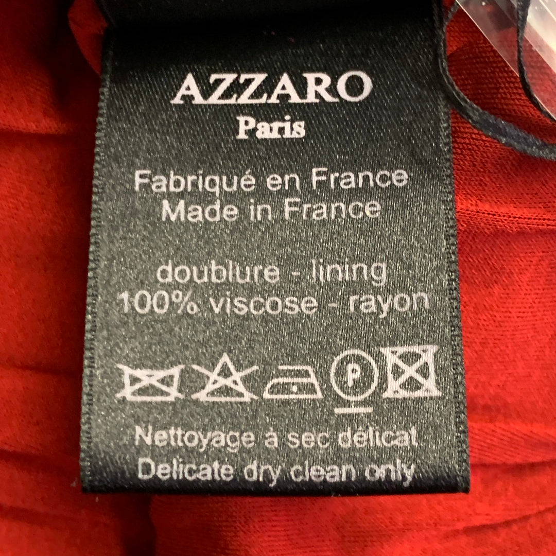 AZZARO Size 6 Woven Venus Red Viscose Plunging V-Neck Knee Length Cocktail Dress