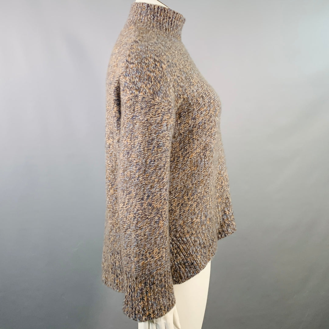 THEORY Size L Karenia Yellow Grey White Cashmere Melange High Neck Sweater