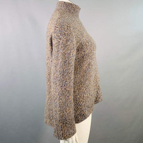 THEORY Size L Karenia Yellow Grey White Cashmere Melange High Neck Sweater