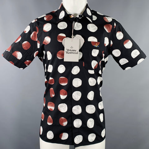VIVIENNE WESTWOOD Size S Black White Brown Print Cotton Short Sleeve Shirt