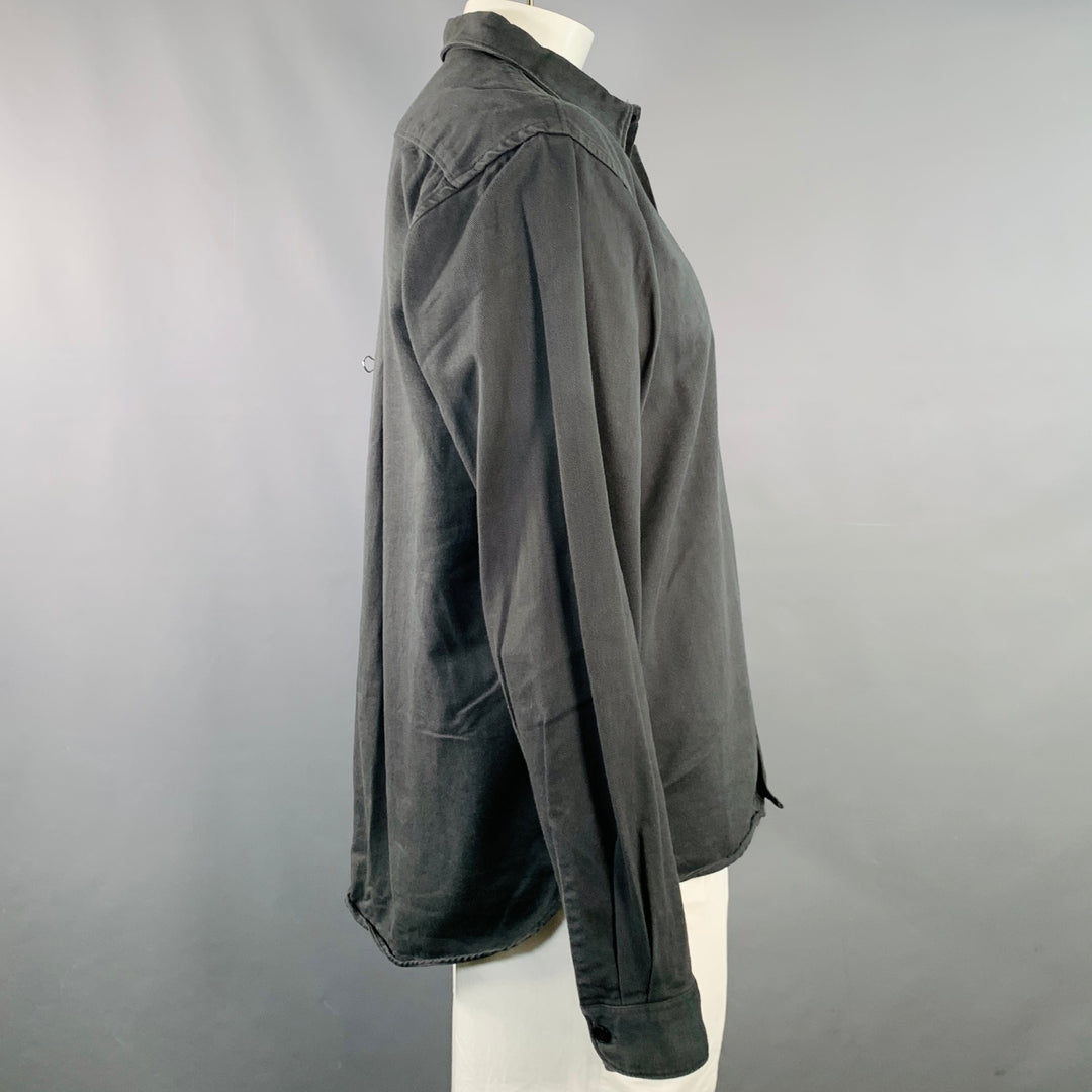 MERZ B. SCHWANEN Size XL Grey Charcoal Twill Cotton One Pocket Long Sleeve Shirt