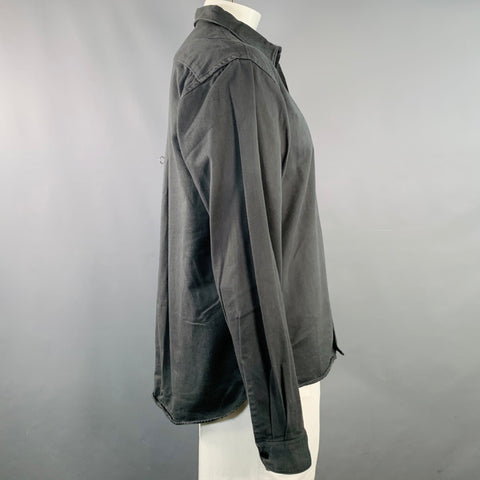 MERZ B. SCHWANEN Size XL Grey Charcoal Twill Cotton One Pocket Long Sleeve Shirt