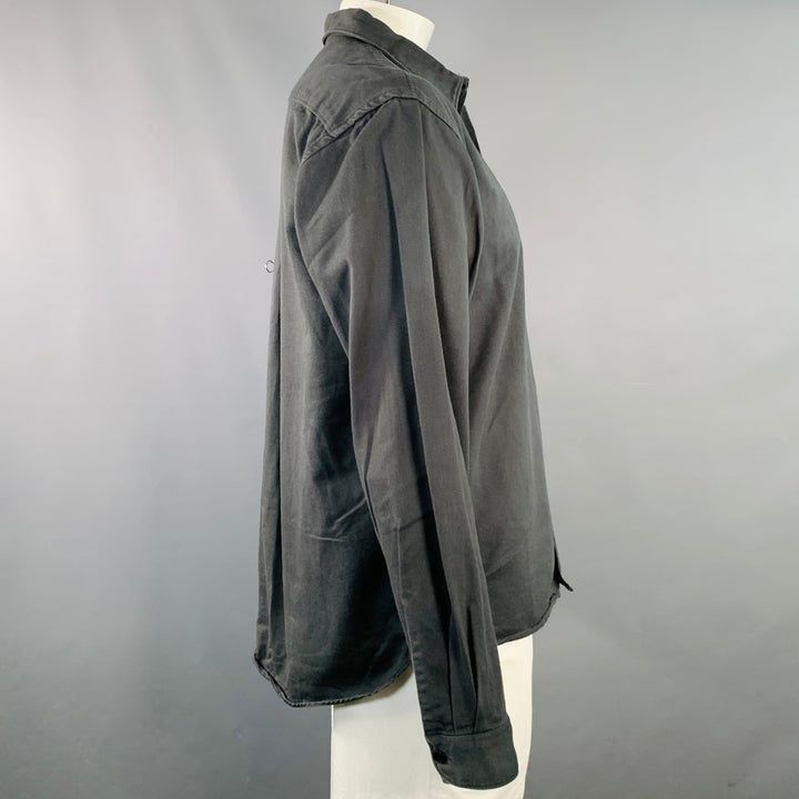 MERZ B. SCHWANEN Size XL Grey Charcoal Twill Cotton One Pocket Long Sleeve Shirt