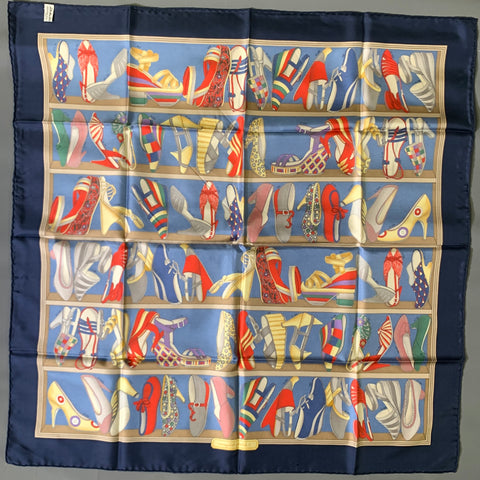 SALVATORE FERRAGAMO Blue Red Shoes Silk Scarves