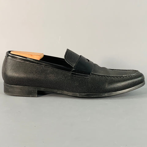 GIORGIO ARMANI Size 10 Black Textured Leather Slip On Penny Loafers