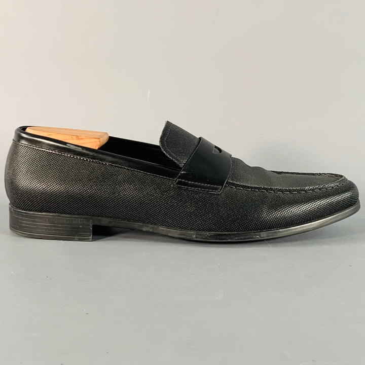 GIORGIO ARMANI Size 10 Black Textured Leather Slip On Penny Loafers