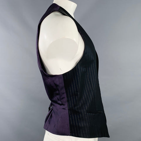 CARLO PIGNATELLI Size 42 Black Purple Stripe Acetate Wool Vest