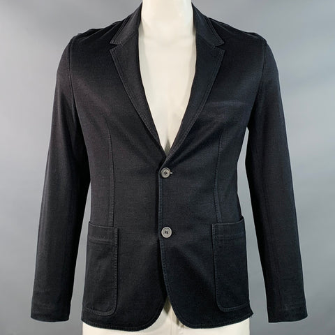LANVIN Size L Black Silk Cotton Notch Lapel Jacket