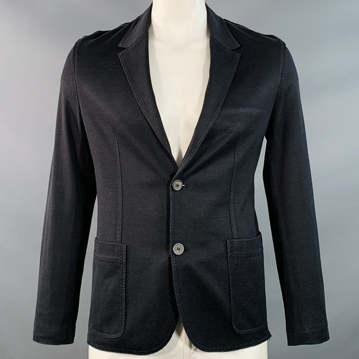 LANVIN Size L Black Silk Cotton Notch Lapel Jacket