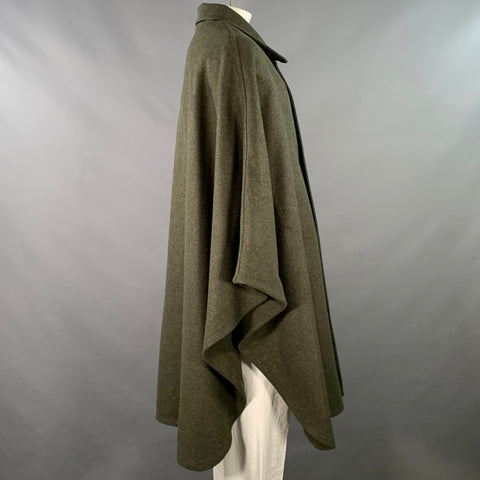 HUBERTUS Size L Green Wool Blend Hidden Buttons Cape Coat