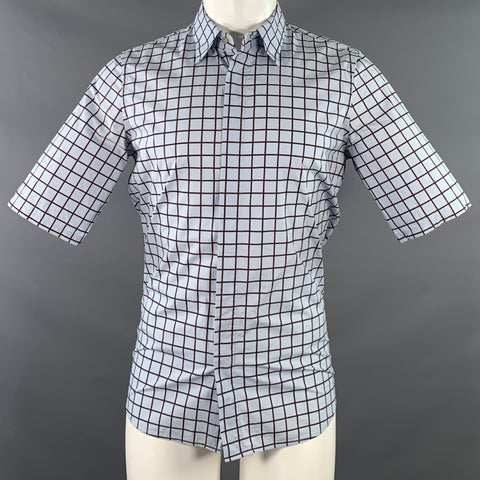 MARNI Size S Blue Brown Window Pane Cotton Button Up Short Sleeve Shirt