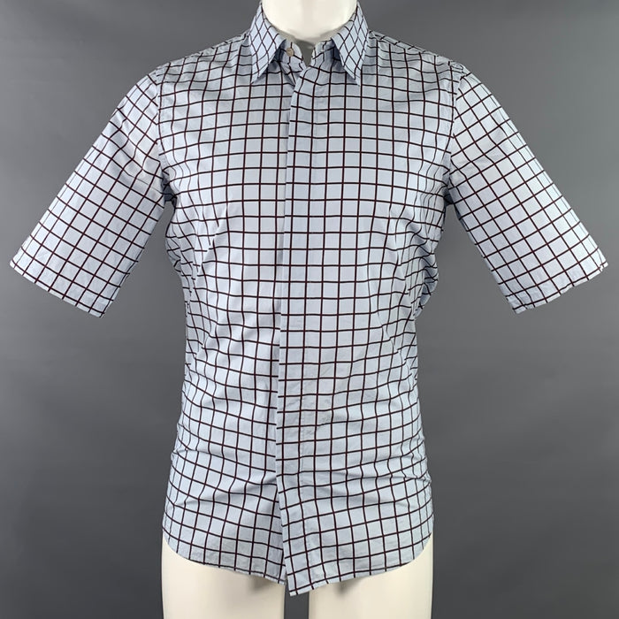MARNI Size S Blue Brown Window Pane Cotton Button Up Short Sleeve Shirt
