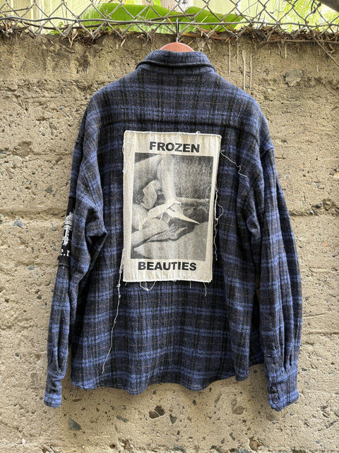 ENFANTS RICHES DEPRIMES SS2016 XL Navy Black Plaid Wool Long Sleeve Shirt