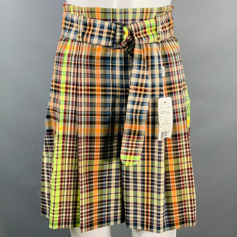 AKRIS Size S Multi Color Polyester Cotton Plaid Snaps Jacket Shorts Set