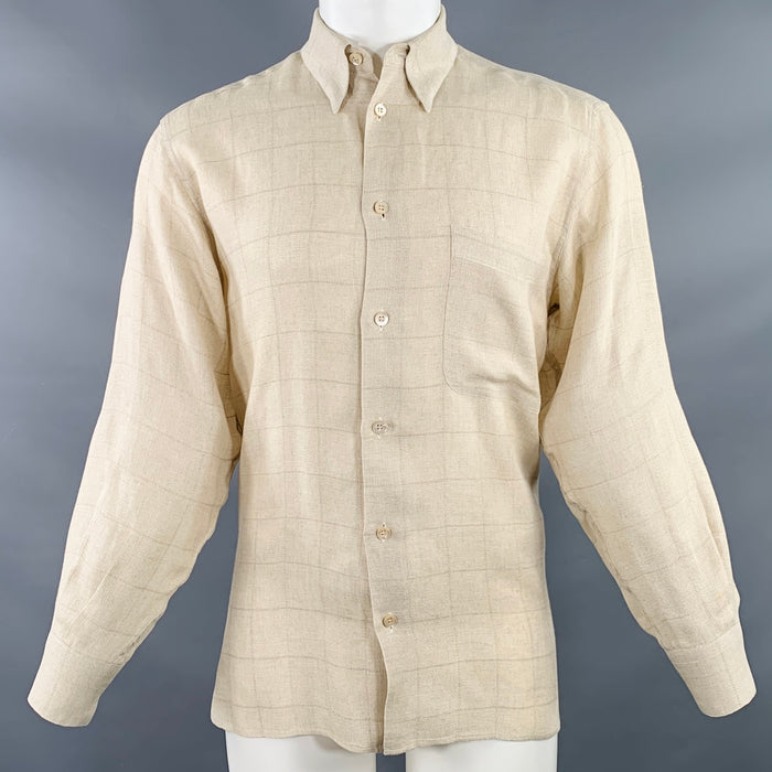 ERMENEGILDO ZEGNA Size S Beige Woven Cotton One Pocket Long Sleeve Shirt