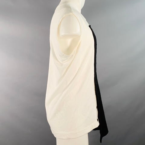 Y's by YOHJI YAMAMOTO Size M White Black Cotton Buttons Sleeveless Crew Neck T-shirt