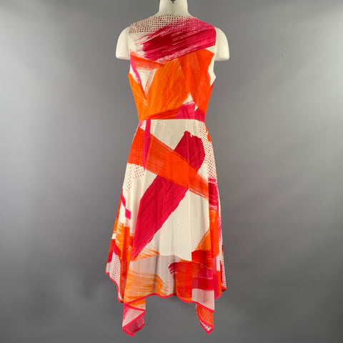 DONNA KARAN SS 2018 Size M Orange Fuchsia Cotton  Spandex Geometric A-Line Dress