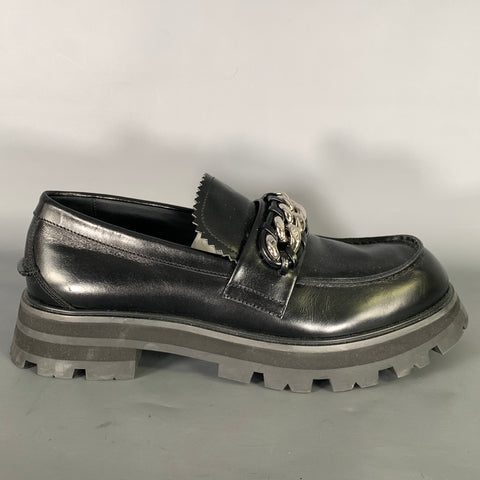 ALEXANDER MCQUEEN Size 10 Black Silver Chain Leather Slip On Loafers