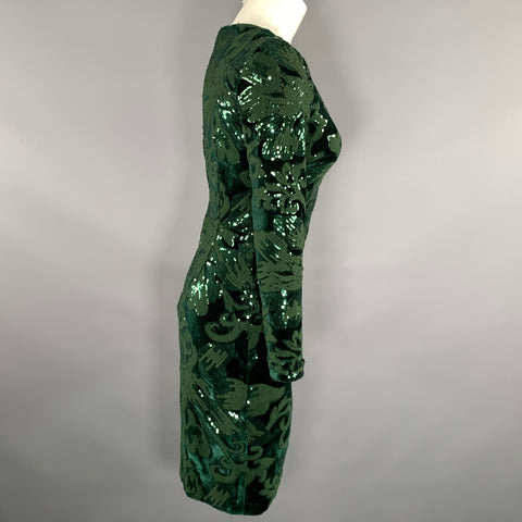 BADGLEY MISCHKA Size 0 Green Polyester Floral Knee Length Cocktail Dress